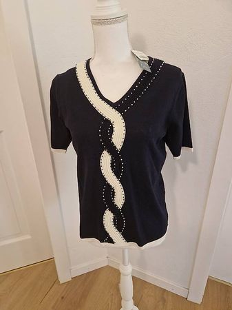 Damen Top marineblau Grösse M mit Perlenverzierung