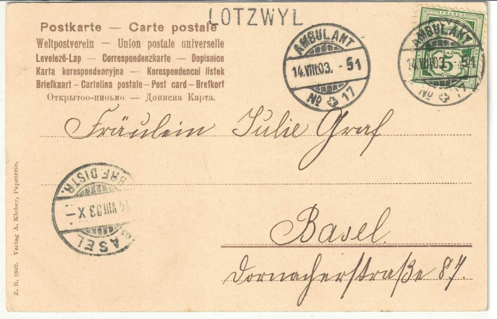 Cartoline postali: Langenthal - Hinterberg - animee - coloriert – Usato da Ettingen venduto da Kartenplanet 1