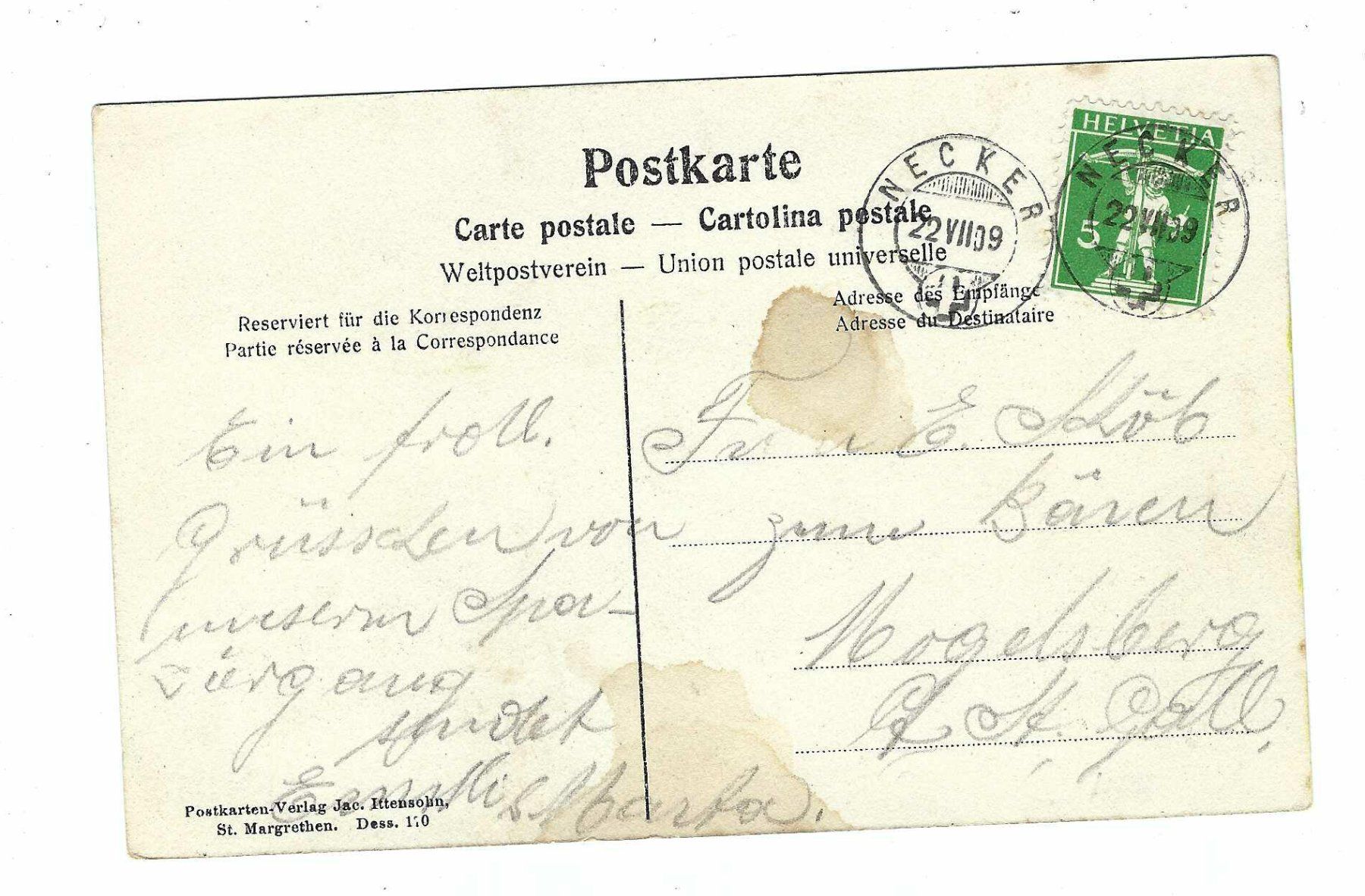 Cartoline postali: 1909 Gruss aus Necker vx – Usato da Aarau venduto da fussball-fussball 1