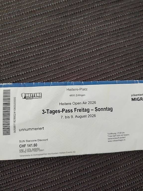 Tickets: Heitere Open Air – Gebraucht aus Vordemwald von delfi07