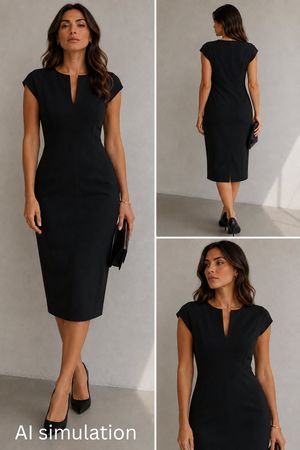 ZARA Women's Black Midi Sheath Flattering Chic Dress Size M