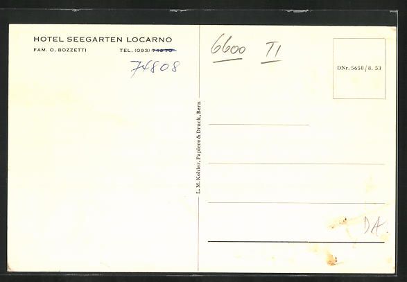 Cartoline postali: AK Locarno, Hotel Seegarten – Usato da Berlin venduto da bartko-reher 1