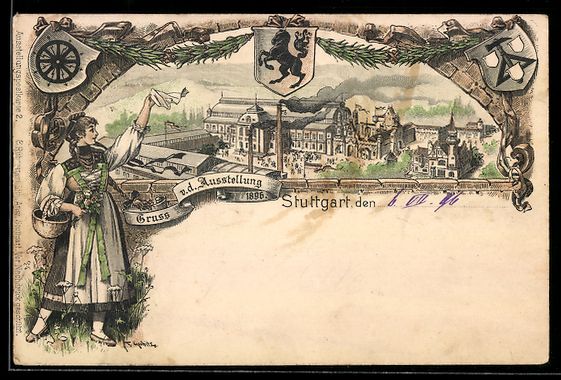 Cancelleria postale: Litho Stuttgart, Ausstellung 1896, Messe – Usato da Berlin venduto da bartko-reher