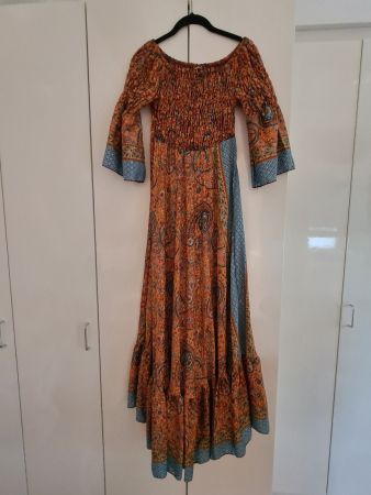 Bohho Seidenkleid, Orange/Blau, Einheitsgröse, Neu!