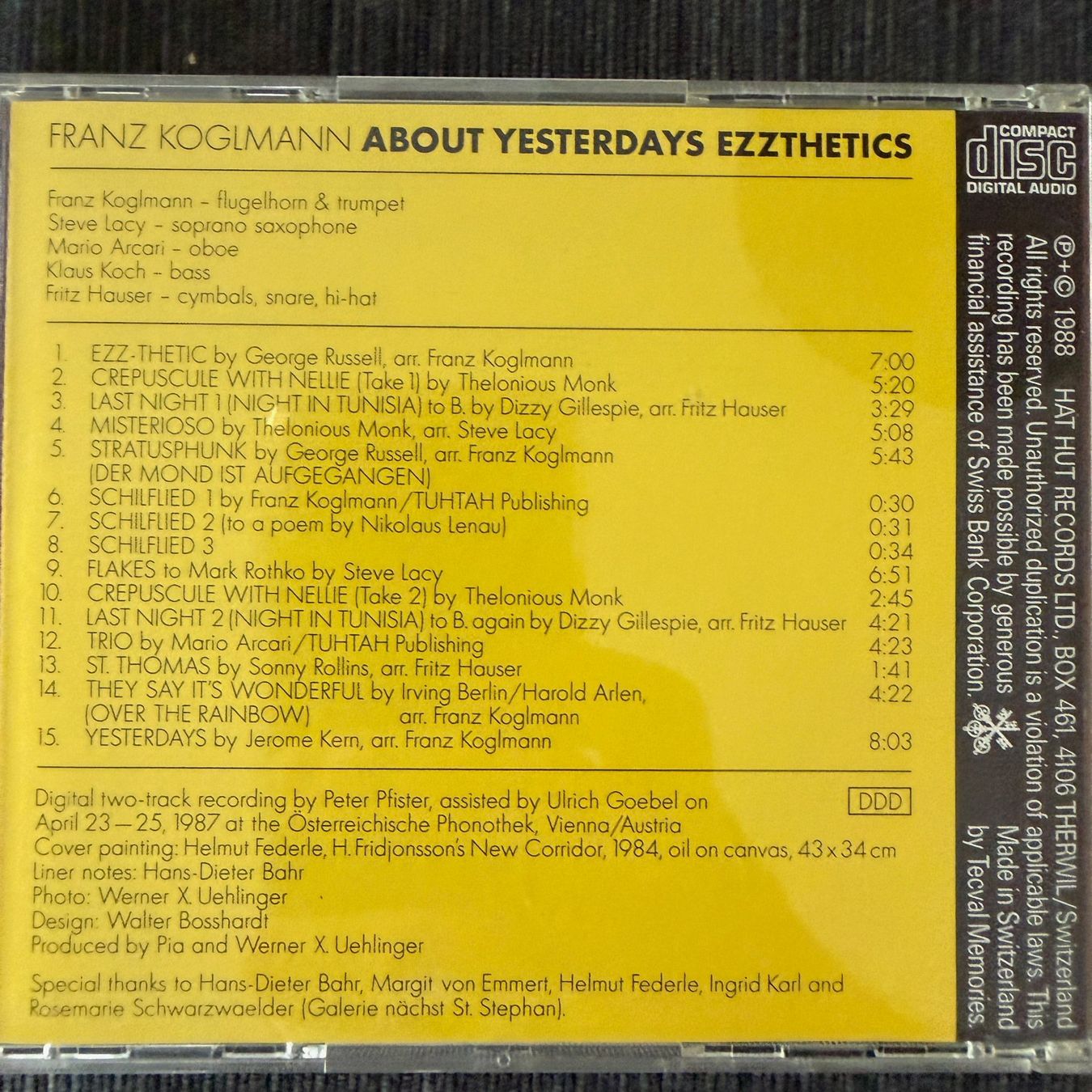 CD: Franz Koglmann – About Yesterdays Ezzthetics (CD hat ART) – Usato da Zug venduto da Mirare9 2