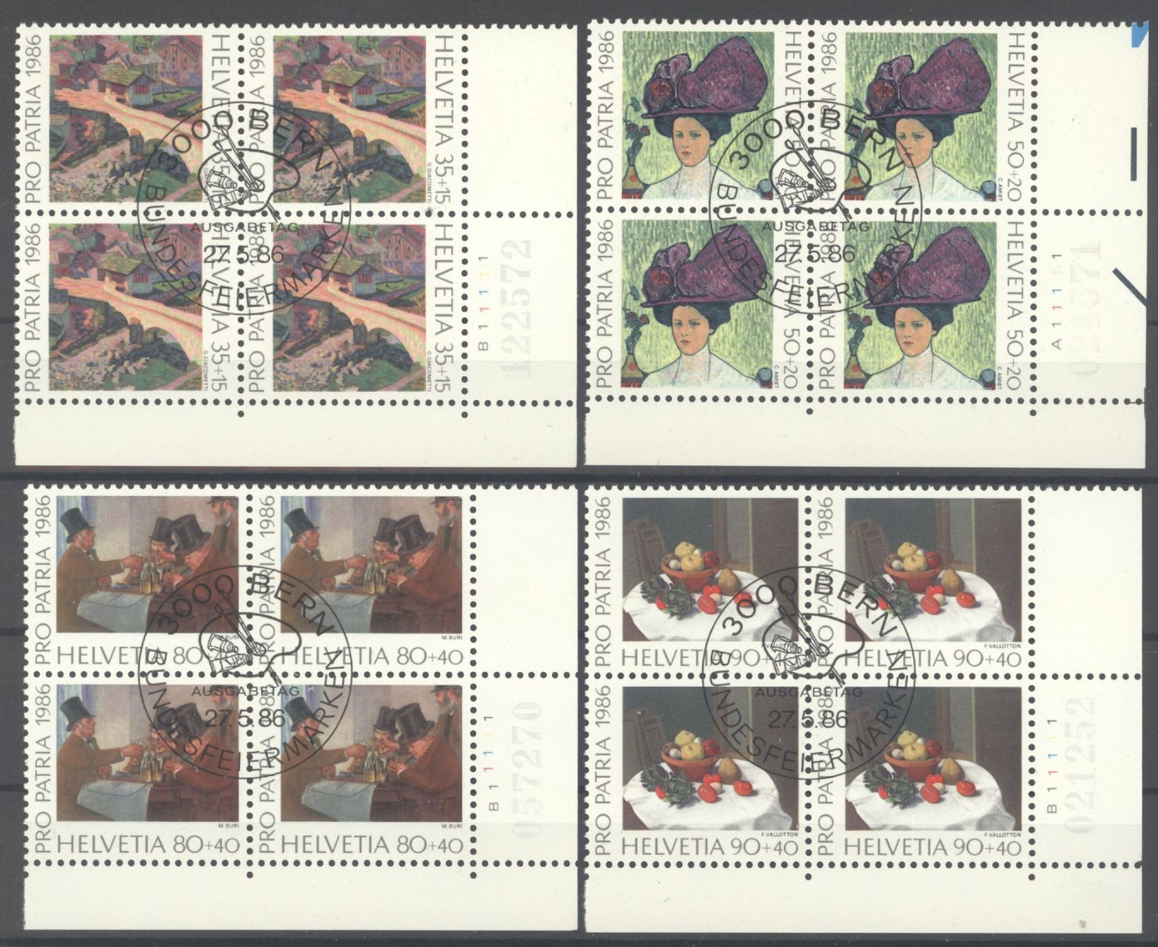 Tutti i francobolli: 1986, Pro Patria, Viererblock, ET – Usato da Willisau venduto da Vollstempel