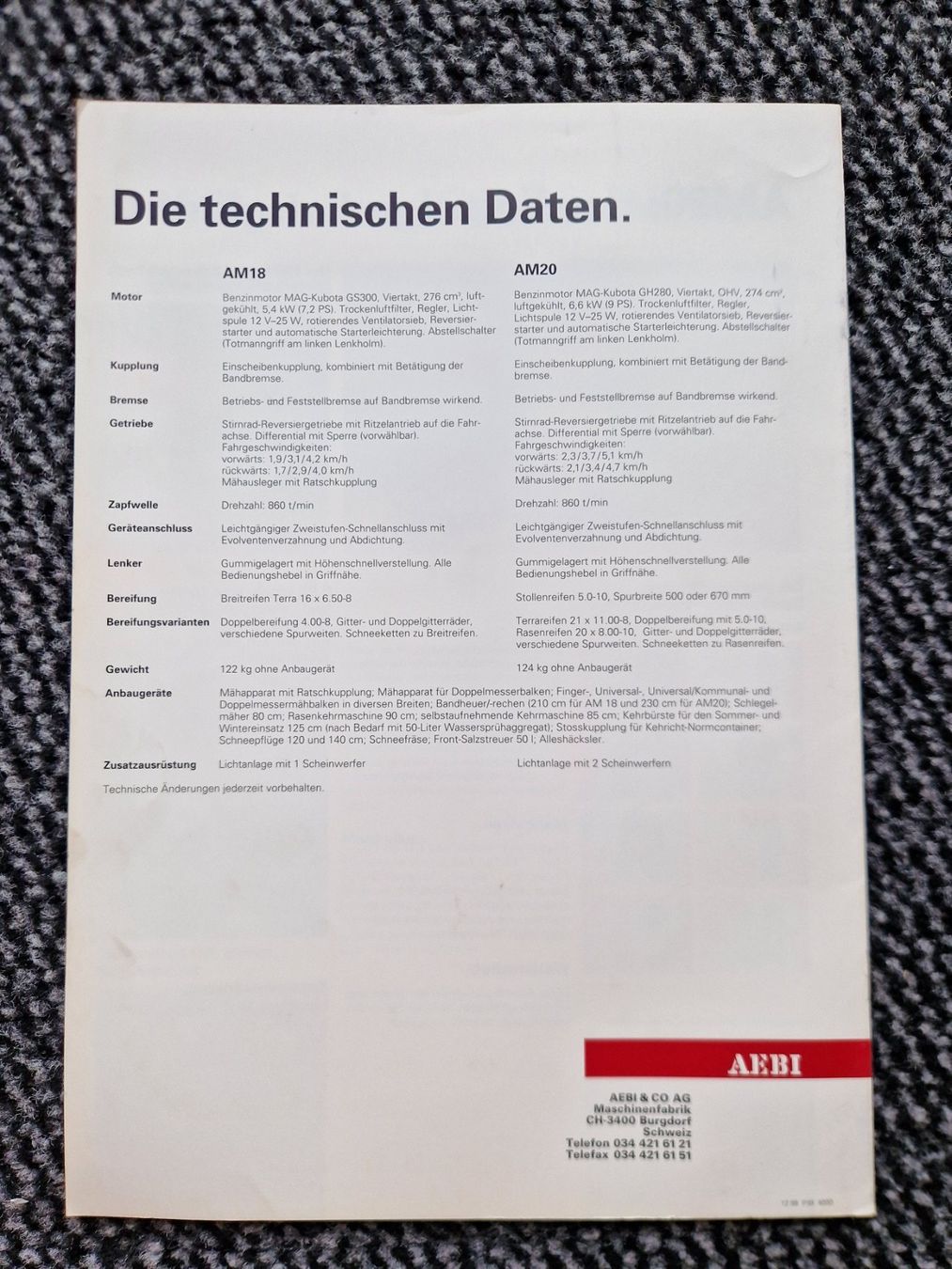 Aebi Trattori: Original Prospekt Aebi Motormäher AM18/AM20 – Usato da Dürnten venduto da Bachtel84 4
