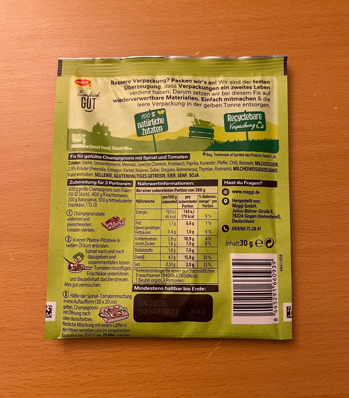 Maggi Cibi & Specialità: 7 Beutel Maggi Fix gefüllte Champignons mit Kräutern – Nuovo e nell'imballaggio originale da Basel venduto da Seifehuesli 3