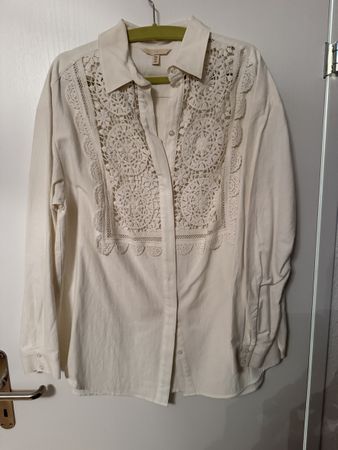 Bluse Gr. M, Cremeweiss mit Häkelspitze / Boho