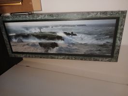 Large 161x 63 cm Seascape Framed Print - Stormy Sea Art