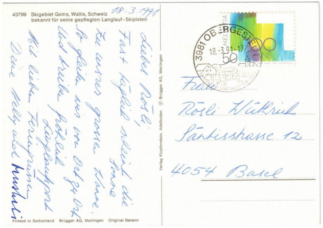 Cartoline postali: Goms - Pistenplan Ober Goms – Usato da Binningen venduto da Mountainrider 1