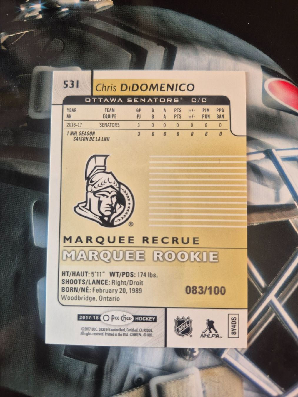 NHL Carte collezionabili: NHL Chris DiDomenico Ottawa Senators – Usato da Treiten venduto da Sauber73 1