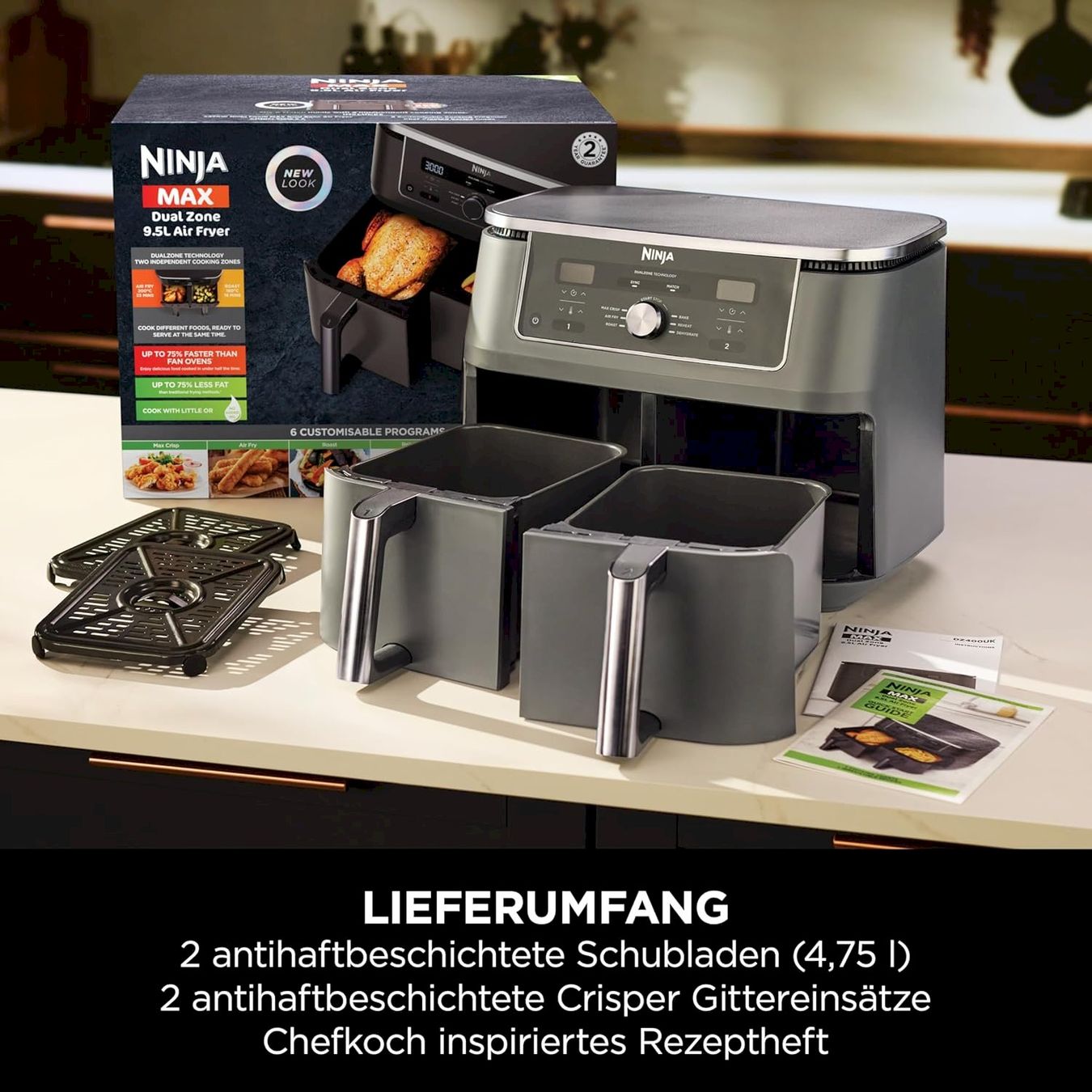 Elettrodomestici da cucina: Ninja DZ400EU Heißluftfritteuse 6-in-1 – Nuovo e nell'imballaggio originale da Bottighofen venduto da zaap 7