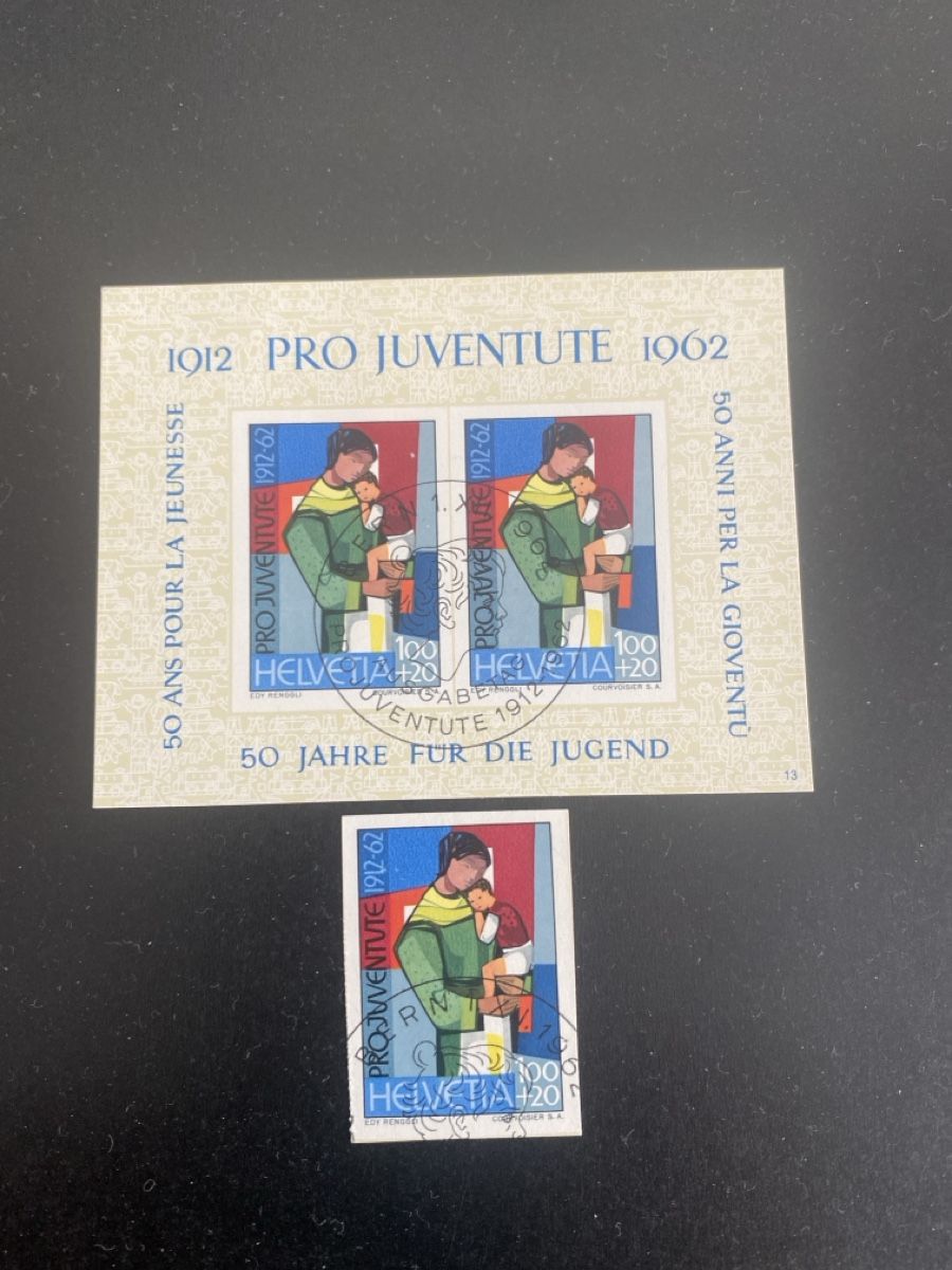Tutti i francobolli: Pro Juventute 1962: Block und Blockausschnitt ET – Usato da Oberdorf NW venduto da bouquineur