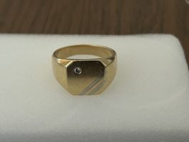 Herrenring Gold 750 mit Stein und Dekor guter Zustand