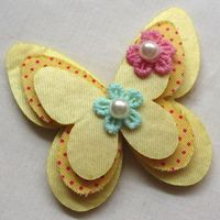 Applique 3 tons PAPILLON fleur JAUNE 6cm