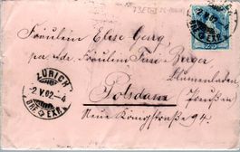 1902 BRIEF ZÜRICH NACH POTSDAM STEHENDE HELVETIA 73E - AE27