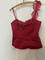 Top bustier Karen Millen rouge orné, taille 38 FR, très chic