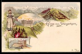 Litho Stanserhorn, Ortsansicht, Frau in 