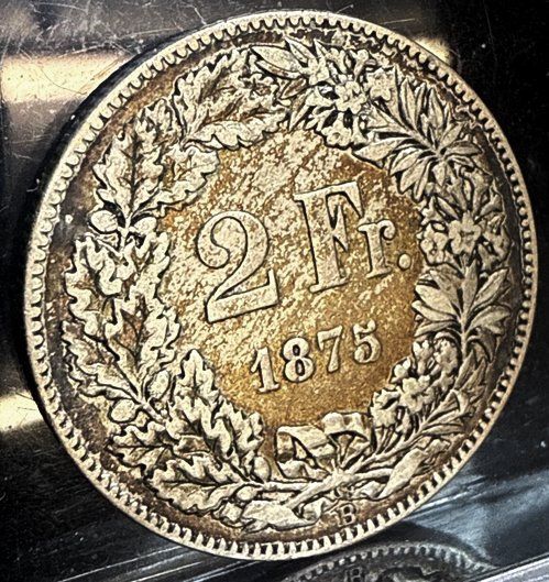 Alle Münzen: 2 FRANKEN 1875 SILBER SELTEN !!! – Gebraucht aus Aurigeno von SCS 1
