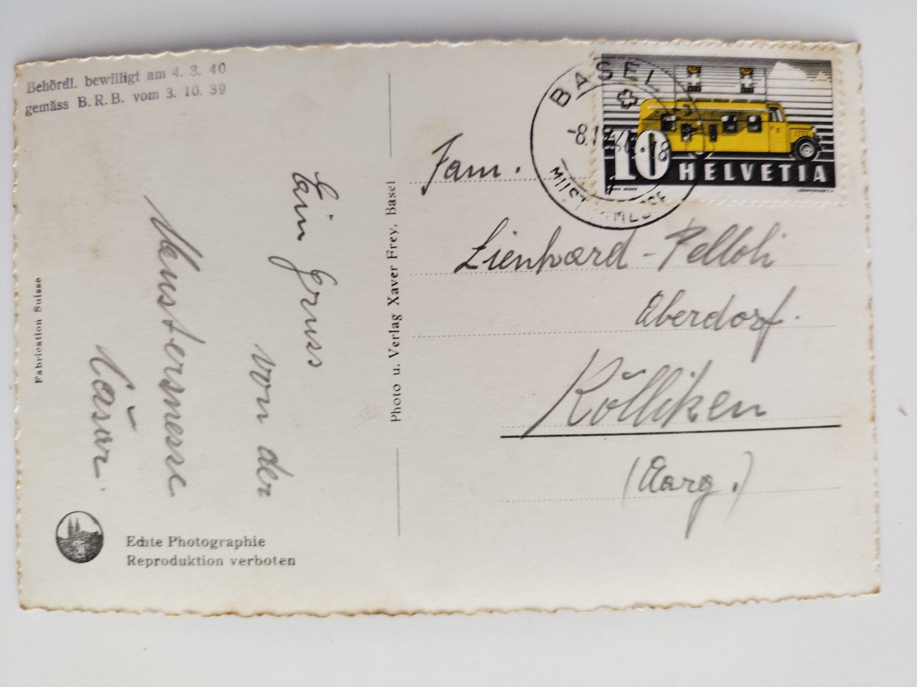 Cartoline postali: Basel, Schweiz. Mustermesse, Rarität! dat. 1940 – Usato da Ohmstal venduto da Lebensfreude05 1