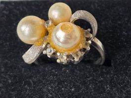 Bague perles, métal plaqué argent 800 occasion Taille 53 ☆☆●