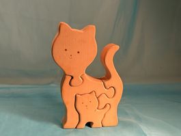 Katze, Holz, Puzzle, mit Jungem