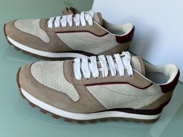 BRUNELLO CUCINELLI Beige Rot Leder Low Top Sneakers 42 NEUE