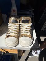 Scarpe alte borchiate oro glitter 