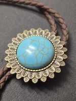 14) Bolo-Tie Westernkrawatte Türkis Sonnenblume Bronze Neu