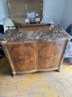 Wooden cabinet with marble top vintage sideboard