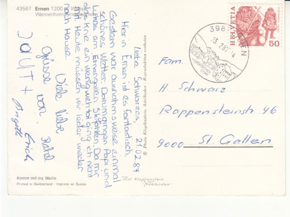 Cartoline postali: Ernen 1987 – Usato da Bürglen TG venduto da StampGraf 1