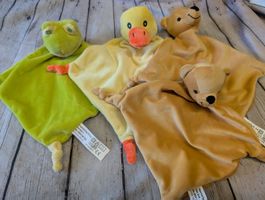 Kuscheltiere: 3 Mulltücher (Frosch, Ente, Bär) für Babys 🧸