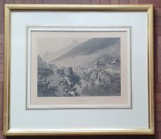 Antiker Stich - Göschenen,  im Goldrahmen