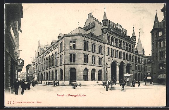 Ansichtskarten: Basel, Postgebäude mit Litfasssäule un – Gebraucht aus Berlin von bartko-reher