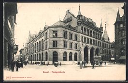 Basel, Postgebäude mit Litfasssäule un
