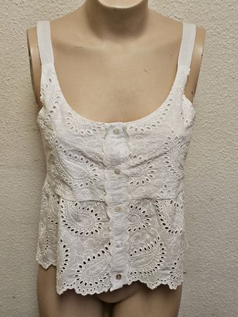 Weißes Damen-Top mit Lochstickerei – Boho/Bluse – Sehr guter