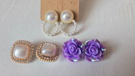 Ohrclips Set Retro Stil Rose Perlen Modeschmuck NEU