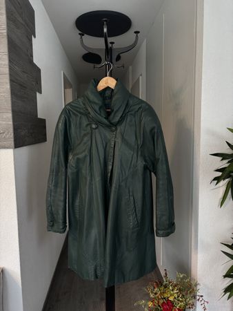 Manteau Vintage en Cuir Vert Le Boz, Taille 42/44, Hiver