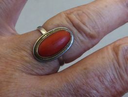 Ring 800 Silber mit echter Koralle aus Italien um 1965