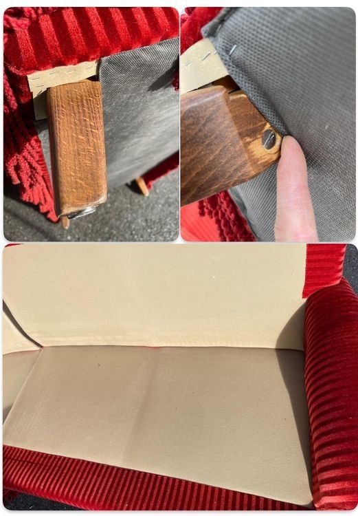 Sofas: Dänisches Ecksofa um 1960, in kirschrotem Möbelvelours – Neuf (Voir description) à Rotkreuz par Angelikiy 6