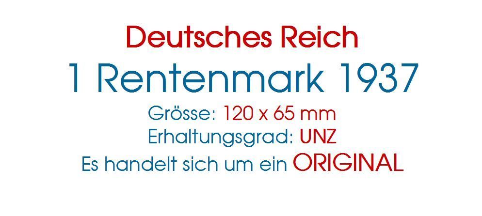 Billets de banque: 1 Mark 1937 UNZ – Neuf (Voir description) à Flamatt par samowarow 1