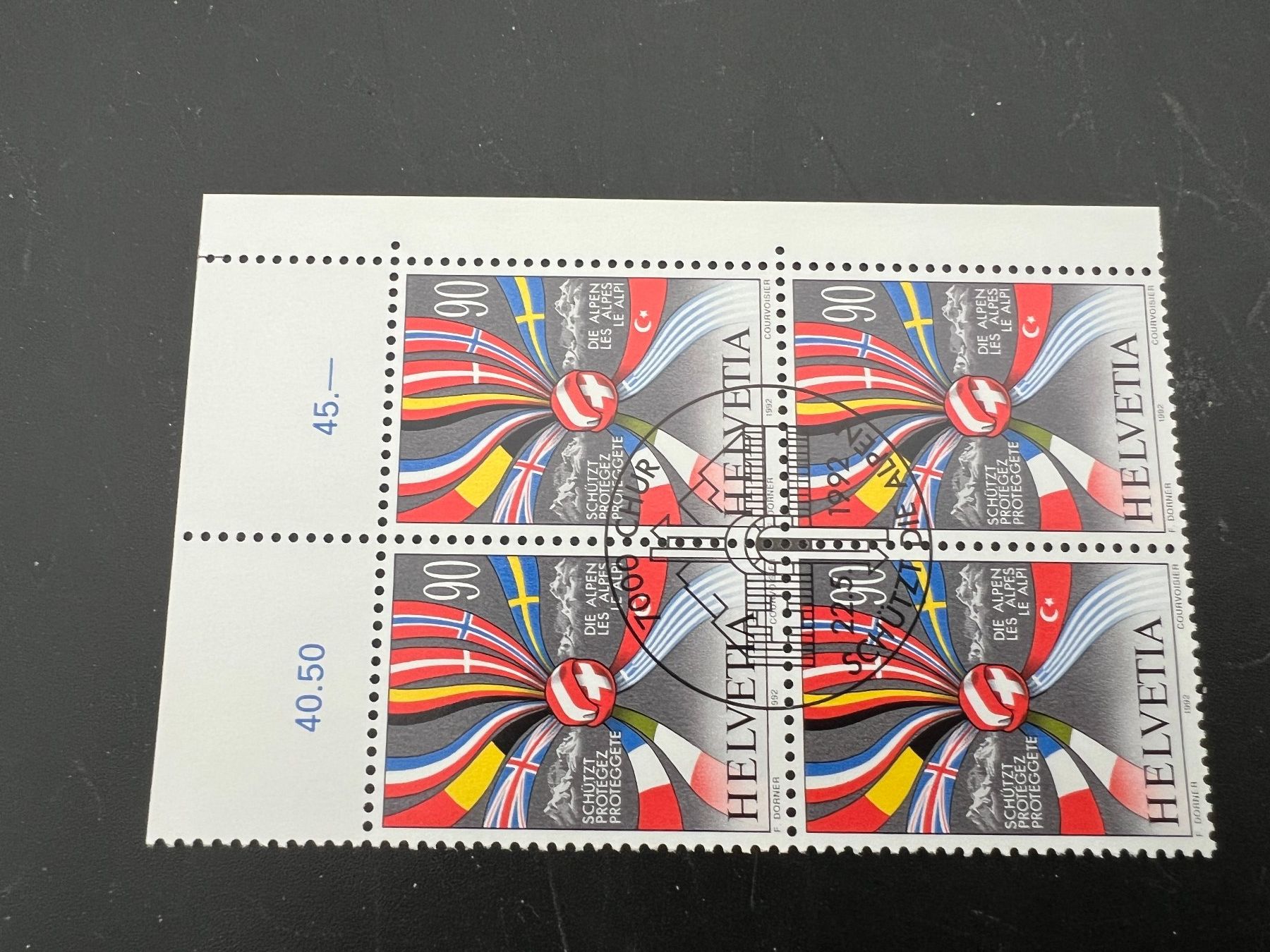 Tutti i francobolli: 1992  Erstag gest.Viererblock mit Tab (K35) – Usato da Hinwil venduto da Sidi4