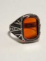0027 - Bague en argent, Ziron orange, taille 59