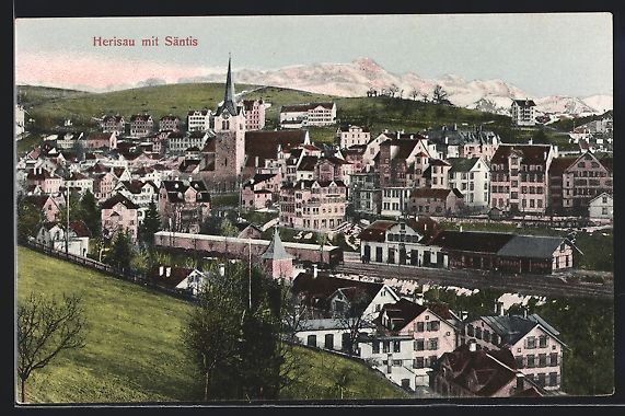 Cartoline postali: AK Herisau, Panoramablick mit Säntis – Usato da Berlin venduto da bartko-reher