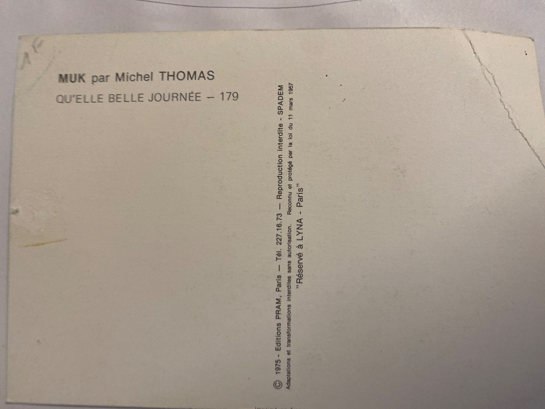 Cartoline postali: Carte postale - "MUK" Michel Thomas numero 179 – Usato da Le Brassus venduto da cinema13 1