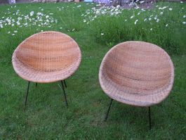 2 x Vintage Korbsessel, Ballon Chair, Korb Sessel 1960s