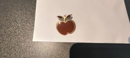 Vintage Brosche Apfel Rot-Braun Emailliert Goldfarben