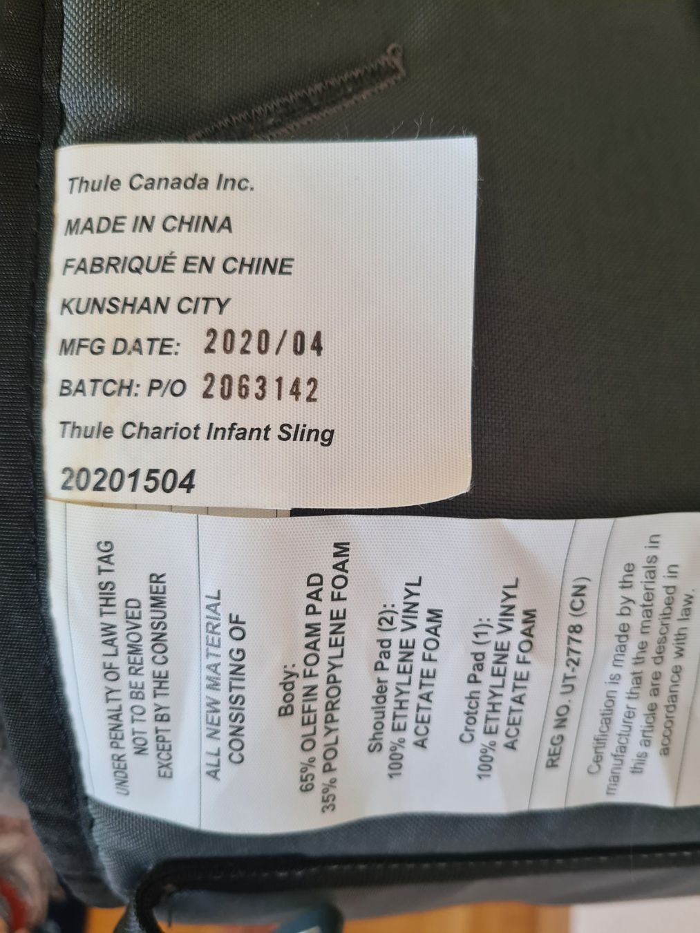 Amache: Thule Chariot Infant Sling – Usato da Riehen venduto da OracleData 2
