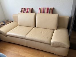Ledersofa beige 3-Sitzer Bettfunktion guter Zustand